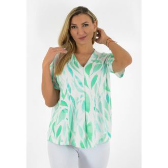   Mintás,V nyakú,mellnél tűzött felső ! menta-fehér  L-XXL