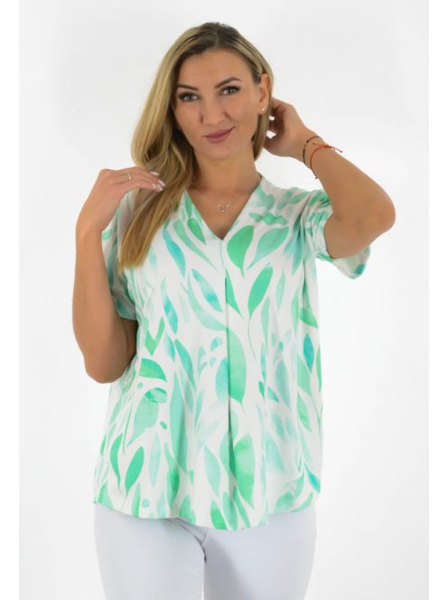 Mintás,V nyakú,mellnél tűzött felső ! menta-fehér  L-XXL