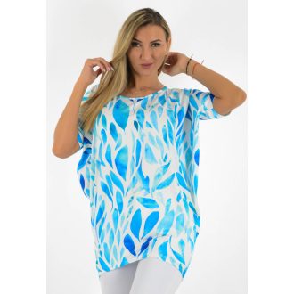   Mintás,denevérujjas,hátulja hosszabb tunika! fehér-kék L-XXL