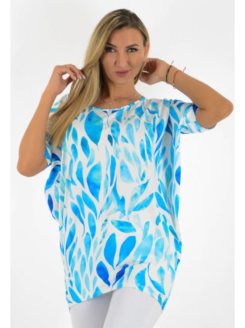 Mintás,denevérujjas,hátulja hosszabb tunika! fehér-kék L-XXL