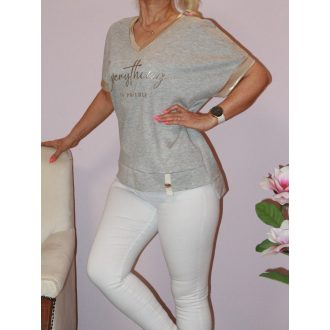 Arany betétes,feliratos,V nyakú felső ! szürke L-XXL