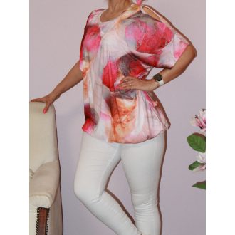   Mintás,nyitott vállú,gumis aljú felső!  pink-korall XL-XXL