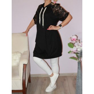Csipkés ujjú kapucnis tunika! fekete XL-XXL