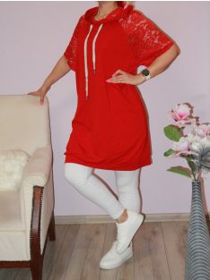Csipkés ujjú kapucnis tunika! piros  XL-XXL