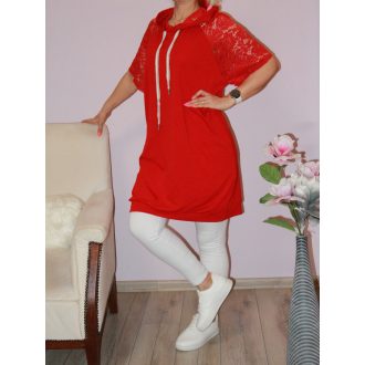 Csipkés ujjú kapucnis tunika! piros  XL-XXL