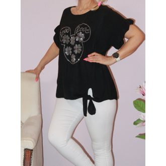 Egérkés,strasszos,elöl kötős felső ! fekete L-XXL