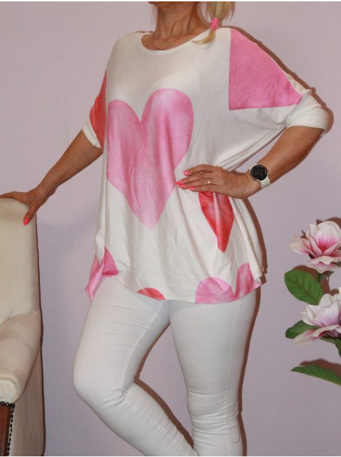Szívecskés,vékony kötött  felső ! pink XL-XXL