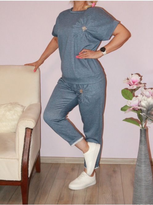 Virágos,zsebes szett ! farmerkék  L-XL