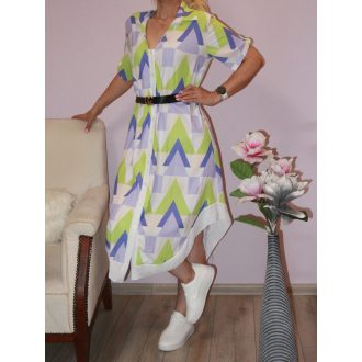 Geometriai mintás,öves, ingtunika ! lila-zöld L-XL