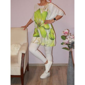Virágos,cérnakötött ,denevérujjas tunika! zöld XL-XXL