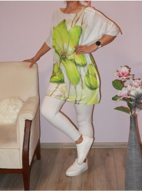 Virágos,cérnakötött ,denevérujjas tunika! zöld XL-XXL