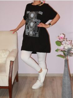   Strasszos napraforgós,alja kötős,zsebes tunika! fekete XL-XXL