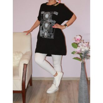   Strasszos napraforgós,alja kötős,zsebes tunika! fekete XL-XXL