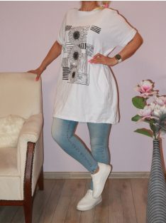   Strasszos napraforgós,alja kötős,zsebes tunika! fehér XL-XXL