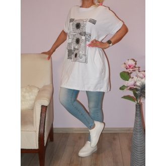   Strasszos napraforgós,alja kötős,zsebes tunika! fehér XL-XXL