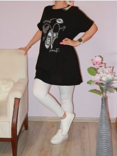  Strasszos lepkés tornacipős,alja kötős,zsebes tunika! fekete XL-XXL