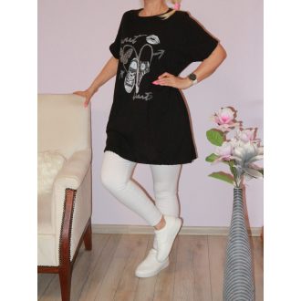   Strasszos lepkés tornacipős,alja kötős,zsebes tunika! fekete XL-XXL