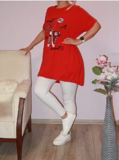   Strasszos lepkés tornacipős,alja kötős,zsebes tunika! piros  XL-XXL
