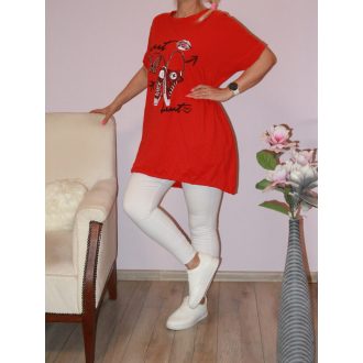   Strasszos lepkés tornacipős,alja kötős,zsebes tunika! piros  XL-XXL
