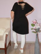Strasszos mintás,nyaknál szaggatott,zsebes tunika! fekete L-XXL