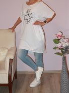 Strasszos mintás,nyaknál szaggatott,zsebes tunika! fehér L-XXL