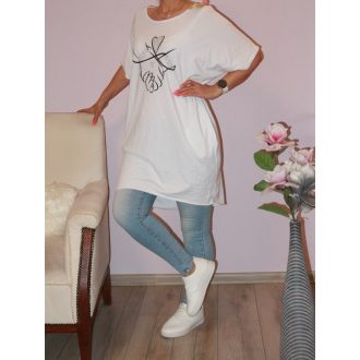   Strasszos mintás,nyaknál szaggatott,zsebes tunika! fehér L-XXL