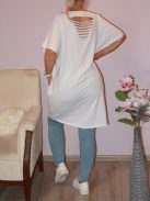 Strasszos mintás,nyaknál szaggatott,zsebes tunika! fehér L-XXL