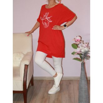   Strasszos mintás,nyaknál szaggatott,zsebes tunika! piros L-XXL