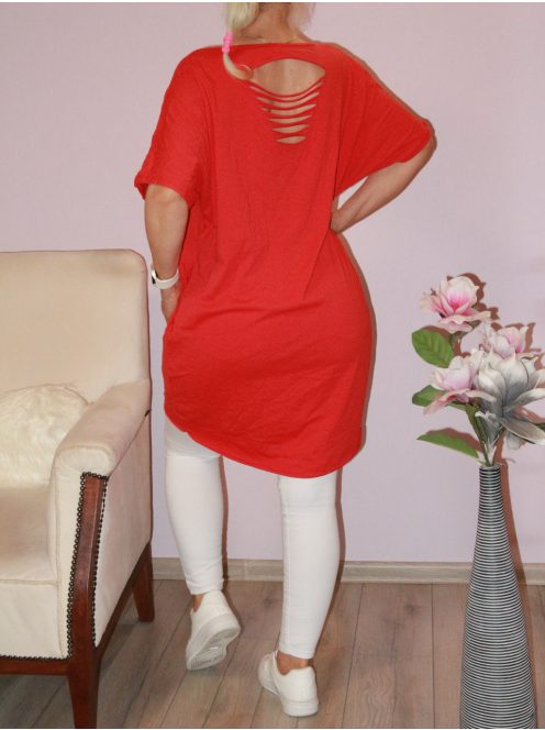 Strasszos mintás,nyaknál szaggatott,zsebes tunika! piros L-XXL