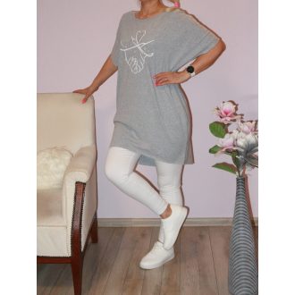   Strasszos mintás,nyaknál szaggatott,zsebes tunika! szürke L-XXL
