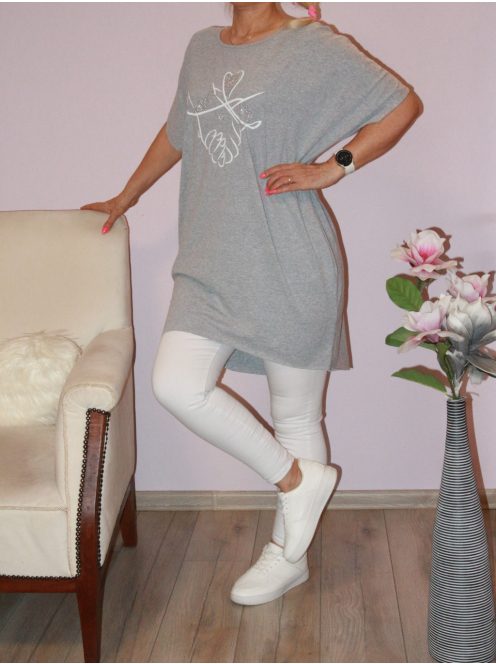 Strasszos mintás,nyaknál szaggatott,zsebes tunika! szürke L-XXL