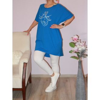  Strasszos mintás,nyaknál szaggatott,zsebes tunika! királykék L-XXL