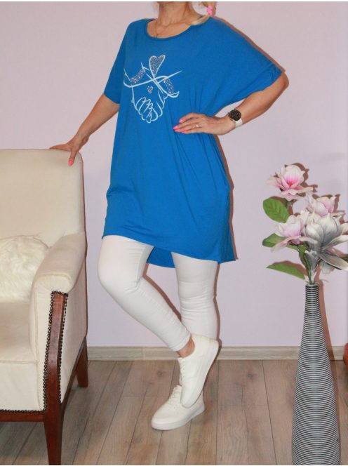 Strasszos mintás,nyaknál szaggatott,zsebes tunika! királykék L-XXL