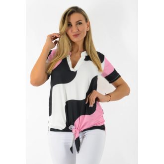   Hullám mintás,ingfazonú,elöl kötős felső! rózsaszín S-XL