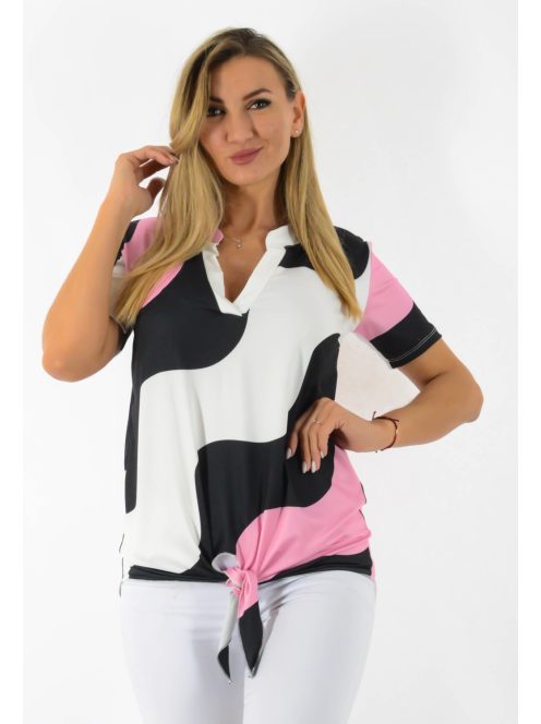 Hullám mintás,ingfazonú,elöl kötős felső! rózsaszín S-XL