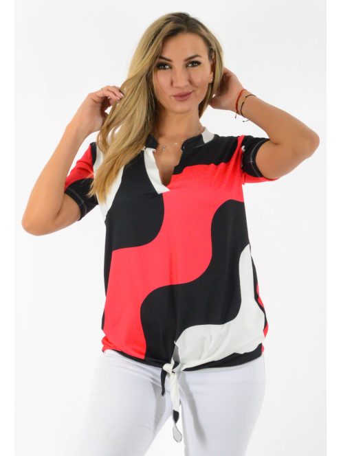 Hullám mintás,ingfazonú,elöl kötős felső! piros S-XL