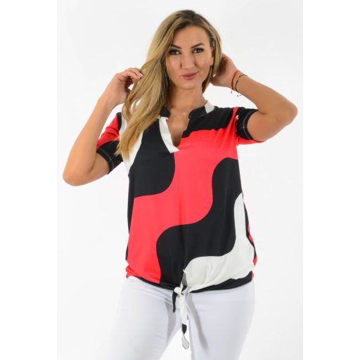 Hullám mintás,ingfazonú,elöl kötős felső! piros S-XL