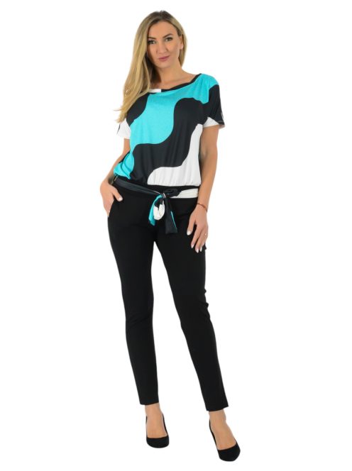 Hullám mintás,zsebes,öves overál ! türkiz M-XL