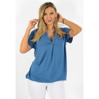 Egyszínű, ingfazonú ,gumis aljú felső! farmerkék L-XXL