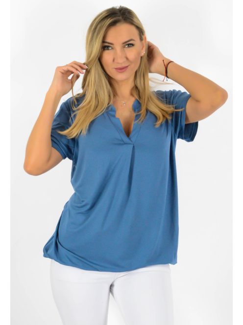 Egyszínű, ingfazonú ,gumis aljú felső! farmerkék L-XXL