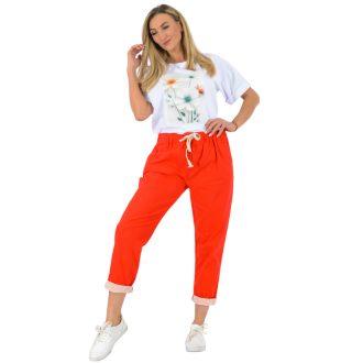   Lenes,madeirás aljú,zsebes ,gumis derekú nadrág ! piros L-XL