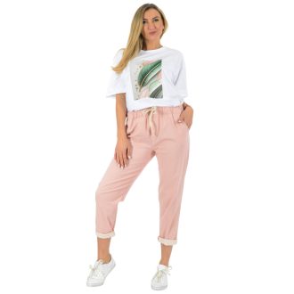   Lenes,madeirás aljú,zsebes ,gumis derekú nadrág ! púderrózsaszín L-XL