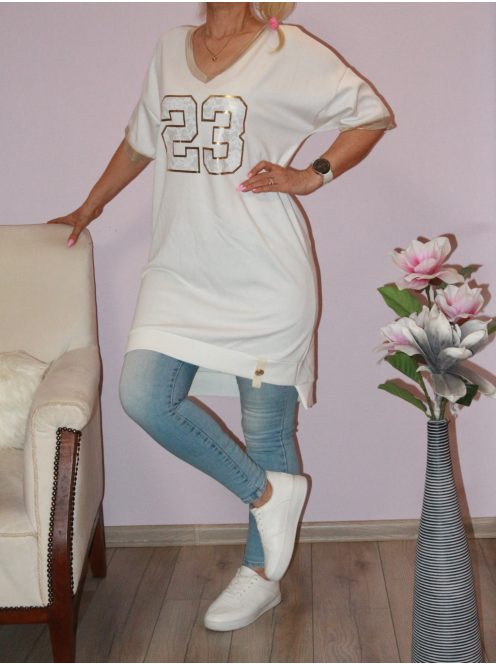 Arany díszítéses ,számos,V nyakú tunika! törtfehér L-XL