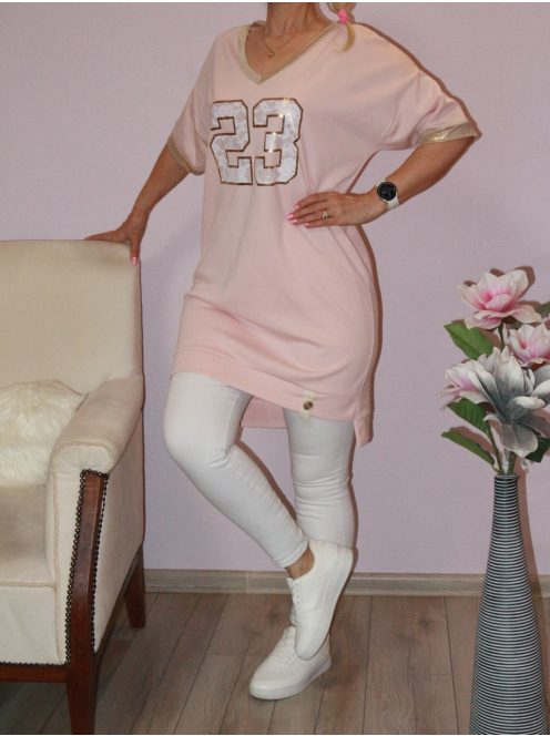 Arany díszítéses ,számos,V nyakú tunika! púderrózsaszín L-XL