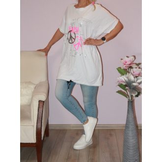 Ezüst-neonpink feliratos,alja kötős tunika! fehér L-XXL