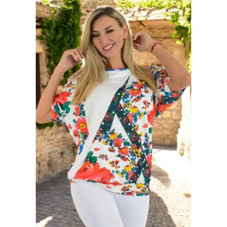   Népi motívumos,passzés aljú,denevérujjas felső! fehér L-XXL