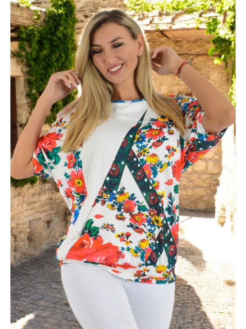 Népi motívumos,passzés aljú,denevérujjas felső! fehér L-XXL