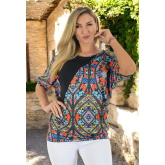   Népi motívumos ,passzés aljú,denevérujjas felső! fekete  L-XXL