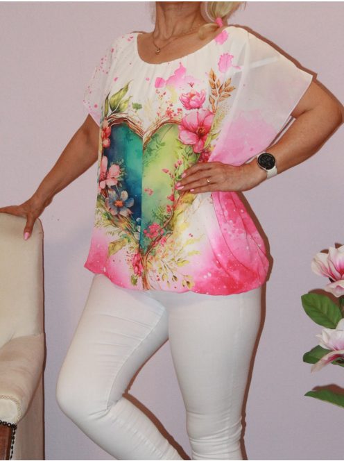 Szívecskés,virágos,gumis aljú,muszlin felső! pink  M-XL