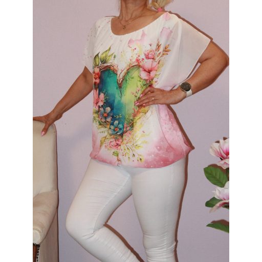 Szívecskés,virágos,gumis aljú,muszlin felső! púderrózsaszín  M-XL